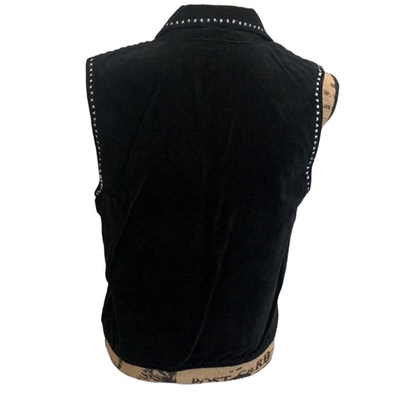 Black Velvet Vest Embroidered Cats on with Pearl Buttons Size S - Picture 4 of 8